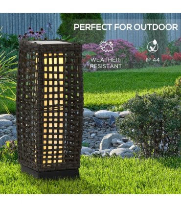 Solar Lantern Steel wrapped in rattan Grey 21cmx21cmx78cm 15 lumens LED 2500K