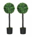 HOMCOM Set of 2 Potted Artificial Plants Boxwood Ball Trees Outdoor, 60cm