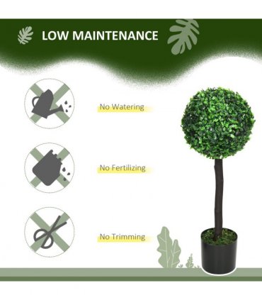 HOMCOM Set of 2 Potted Artificial Plants Boxwood Ball Trees Outdoor, 60cm