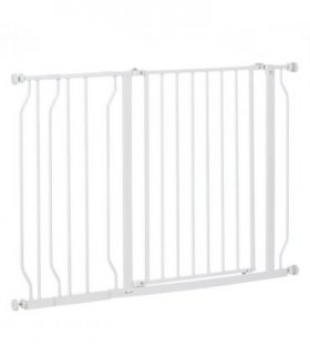 PawHut Dog Gate Wide Stair Gate w/ Door Pressure Fit, 75-115W cm, White