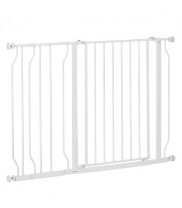 PawHut Dog Gate Wide Stair Gate w/ Door Pressure Fit, 75-115W cm, White