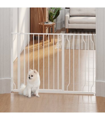 PawHut Dog Gate Wide Stair Gate w/ Door Pressure Fit, 75-115W cm, White