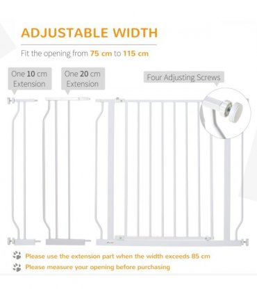 PawHut Dog Gate Wide Stair Gate w/ Door Pressure Fit, 75-115W cm, White