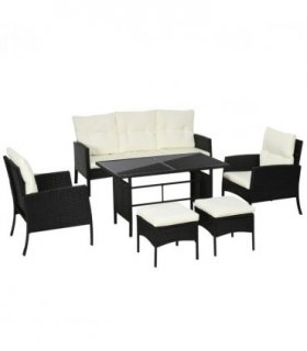 Garden Furniture Sofa Set, Rattan, Metal, Plastic, White, 158W x 68D x 80Hcm