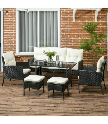 Garden Furniture Sofa Set, Rattan, Metal, Plastic, White, 158W x 68D x 80Hcm