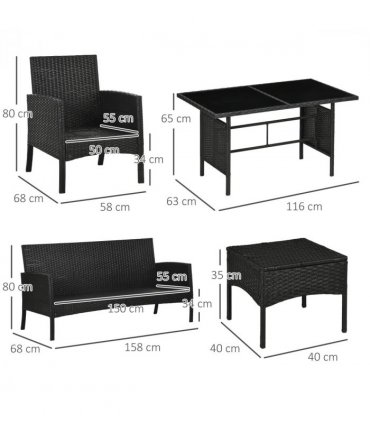 Garden Furniture Sofa Set, Rattan, Metal, Plastic, White, 158W x 68D x 80Hcm