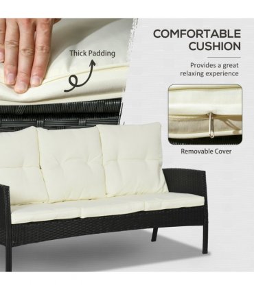 Garden Furniture Sofa Set, Rattan, Metal, Plastic, White, 158W x 68D x 80Hcm