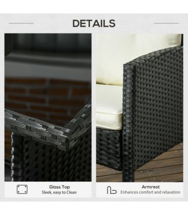 Garden Furniture Sofa Set, Rattan, Metal, Plastic, White, 158W x 68D x 80Hcm
