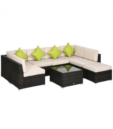 Outsunny 8 Pieces Patio Rattan Sofa Set Garden Furniture Set for Outdoor Brown
