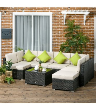 Outsunny 8 Pieces Patio Rattan Sofa Set Garden Furniture Set for Outdoor Brown