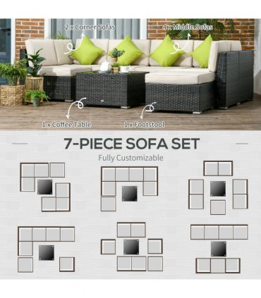 Outsunny 8 Pieces Patio Rattan Sofa Set Garden Furniture Set for Outdoor Brown