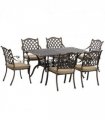 Garden Dining Set 7-PC Cast Aluminum Bronze Tone 150cmx90cmx72.5cm Umbrella