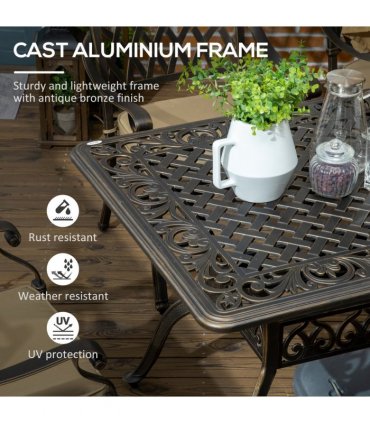 Garden Dining Set 7-PC Cast Aluminum Bronze Tone 150cmx90cmx72.5cm Umbrella