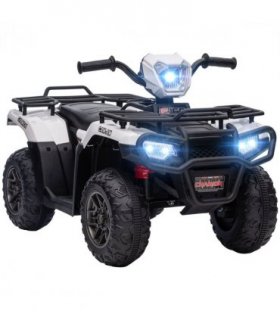 HOMCOM 12V Electric Quad Bike for Kids w/ LED Headlights, Music - White