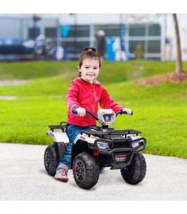 HOMCOM 12V Electric Quad Bike for Kids w/ LED Headlights, Music - White