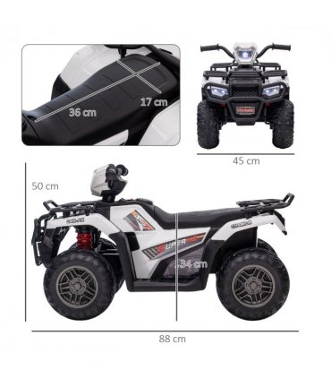 HOMCOM 12V Electric Quad Bike for Kids w/ LED Headlights, Music - White