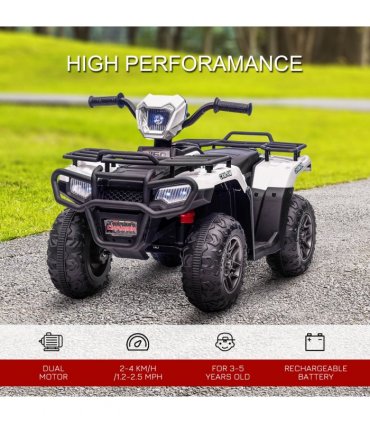 HOMCOM 12V Electric Quad Bike for Kids w/ LED Headlights, Music - White