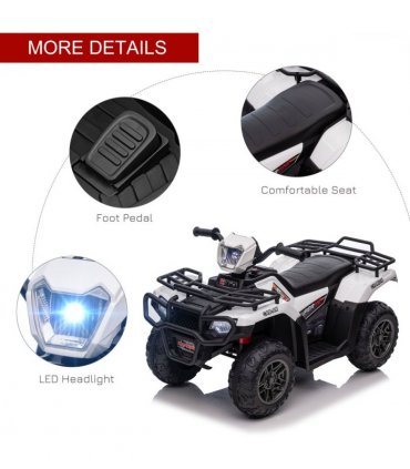 HOMCOM 12V Electric Quad Bike for Kids w/ LED Headlights, Music - White