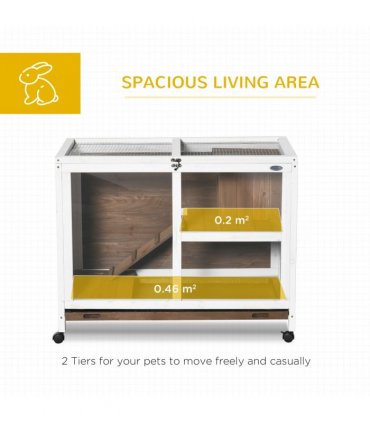 PawHut Wood Rabbit Hutch Bunny Cage Pet House Indoor W/ Tray Ramp, Brown