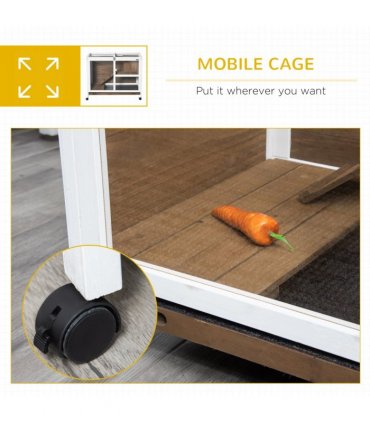 PawHut Wood Rabbit Hutch Bunny Cage Pet House Indoor W/ Tray Ramp, Brown