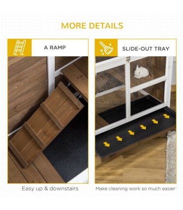 PawHut Wood Rabbit Hutch Bunny Cage Pet House Indoor W/ Tray Ramp, Brown