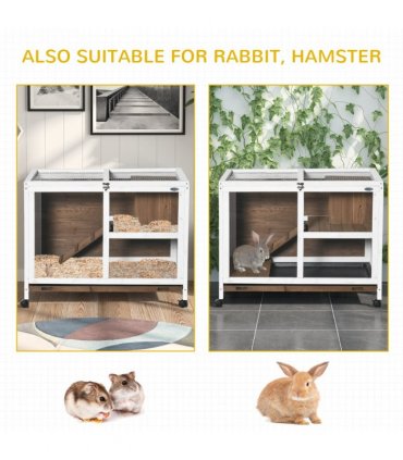 PawHut Wood Rabbit Hutch Bunny Cage Pet House Indoor W/ Tray Ramp, Brown