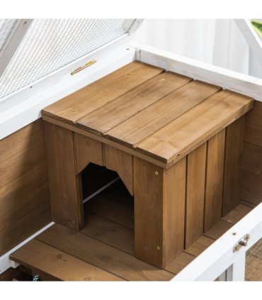 PawHut Wood Rabbit Hutch Bunny Cage Pet House Indoor W/ Tray Ramp, Brown