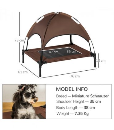 PawHut 76cm Elevated Dog Bed Cooling Raised Pet Cot UV Protection Canopy Coffee