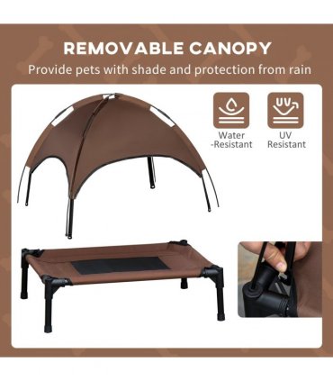 PawHut 76cm Elevated Dog Bed Cooling Raised Pet Cot UV Protection Canopy Coffee
