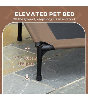 PawHut 76cm Elevated Dog Bed Cooling Raised Pet Cot UV Protection Canopy Coffee