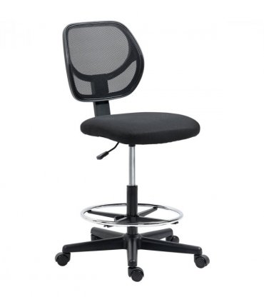 Vinsetto Draughtsman Chair Tall Office Chair w/ Adjustable Footrest Ring Black