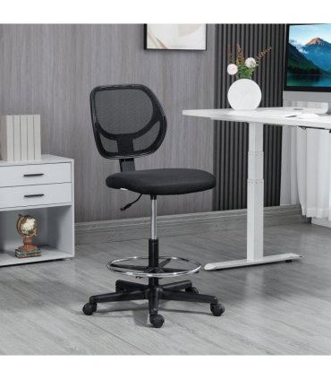 Vinsetto Draughtsman Chair Tall Office Chair w/ Adjustable Footrest Ring Black