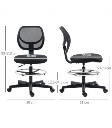Vinsetto Draughtsman Chair Tall Office Chair w/ Adjustable Footrest Ring Black