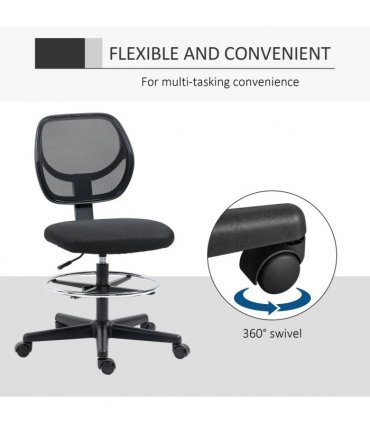 Vinsetto Draughtsman Chair Tall Office Chair w/ Adjustable Footrest Ring Black