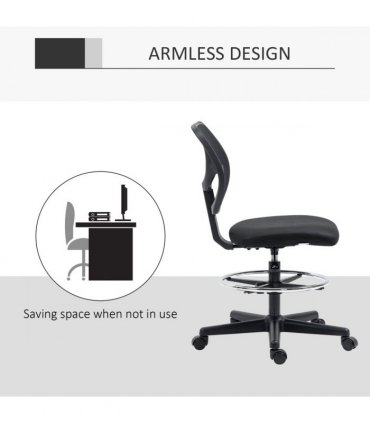 Vinsetto Draughtsman Chair Tall Office Chair w/ Adjustable Footrest Ring Black