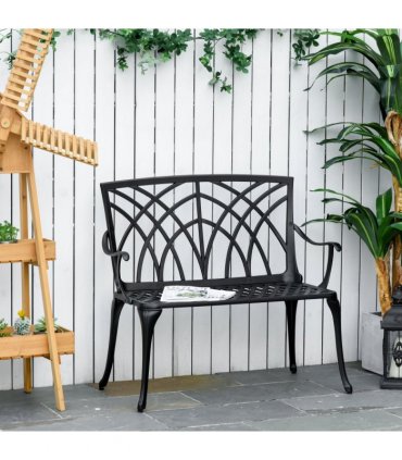 Garden Bench Cast Aluminium Black 95cmx54cmx88cm Ergonomic Armrest
