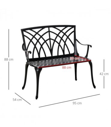 Garden Bench Cast Aluminium Black 95cmx54cmx88cm Ergonomic Armrest