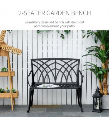 Garden Bench Cast Aluminium Black 95cmx54cmx88cm Ergonomic Armrest