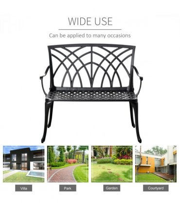 Garden Bench Cast Aluminium Black 95cmx54cmx88cm Ergonomic Armrest