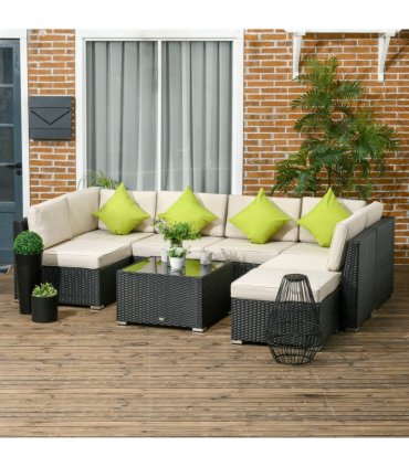 Outsunny 8 Pieces Patio Rattan Sofa Set Garden Furniture Set for Outdoor Black