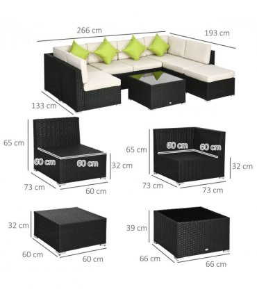 Outsunny 8 Pieces Patio Rattan Sofa Set Garden Furniture Set for Outdoor Black