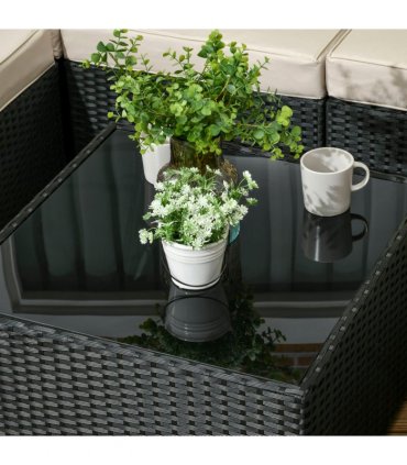 Outsunny 8 Pieces Patio Rattan Sofa Set Garden Furniture Set for Outdoor Black