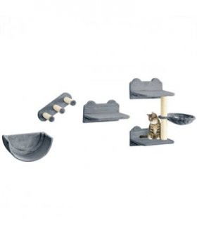 PawHut 4PCs Wall Mounted Cat Tree Cat Wall Shelves W/ Scratching Post Grey