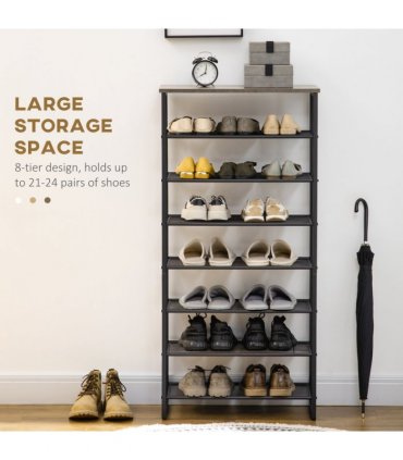 Shoe Rack Metal Black 60L x 28.5W x 126Hcm Seven-shelf design Mesh shelves