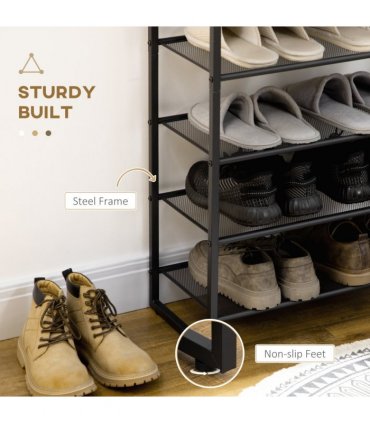 Shoe Rack Metal Black 60L x 28.5W x 126Hcm Seven-shelf design Mesh shelves