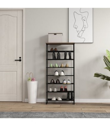 Shoe Rack Metal Black 60L x 28.5W x 126Hcm Seven-shelf design Mesh shelves