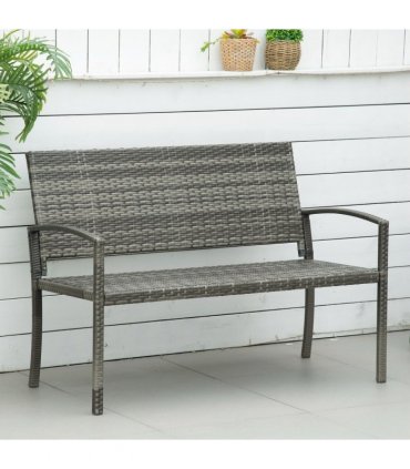 Outsunny Patio Rattan 2 Seater Garden Bench Love Seater Garden Armchair Grey