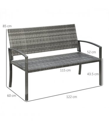Outsunny Patio Rattan 2 Seater Garden Bench Love Seater Garden Armchair Grey