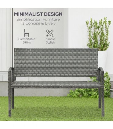 Outsunny Patio Rattan 2 Seater Garden Bench Love Seater Garden Armchair Grey