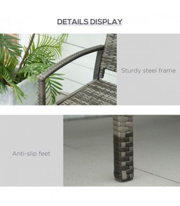 Outsunny Patio Rattan 2 Seater Garden Bench Love Seater Garden Armchair Grey